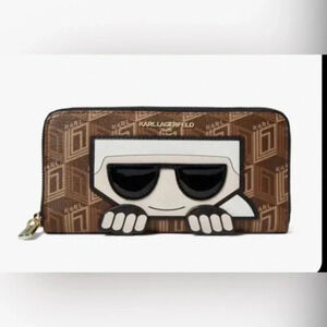 NWT KARL LAGERFELD MAYBELLE SLG
LARGE  ZIP AROUND WALLET CLUTCH BAG
BROWN LOGO
